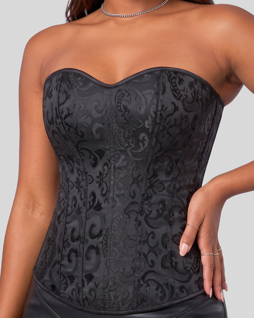 Noor Damask Corset Top - Black