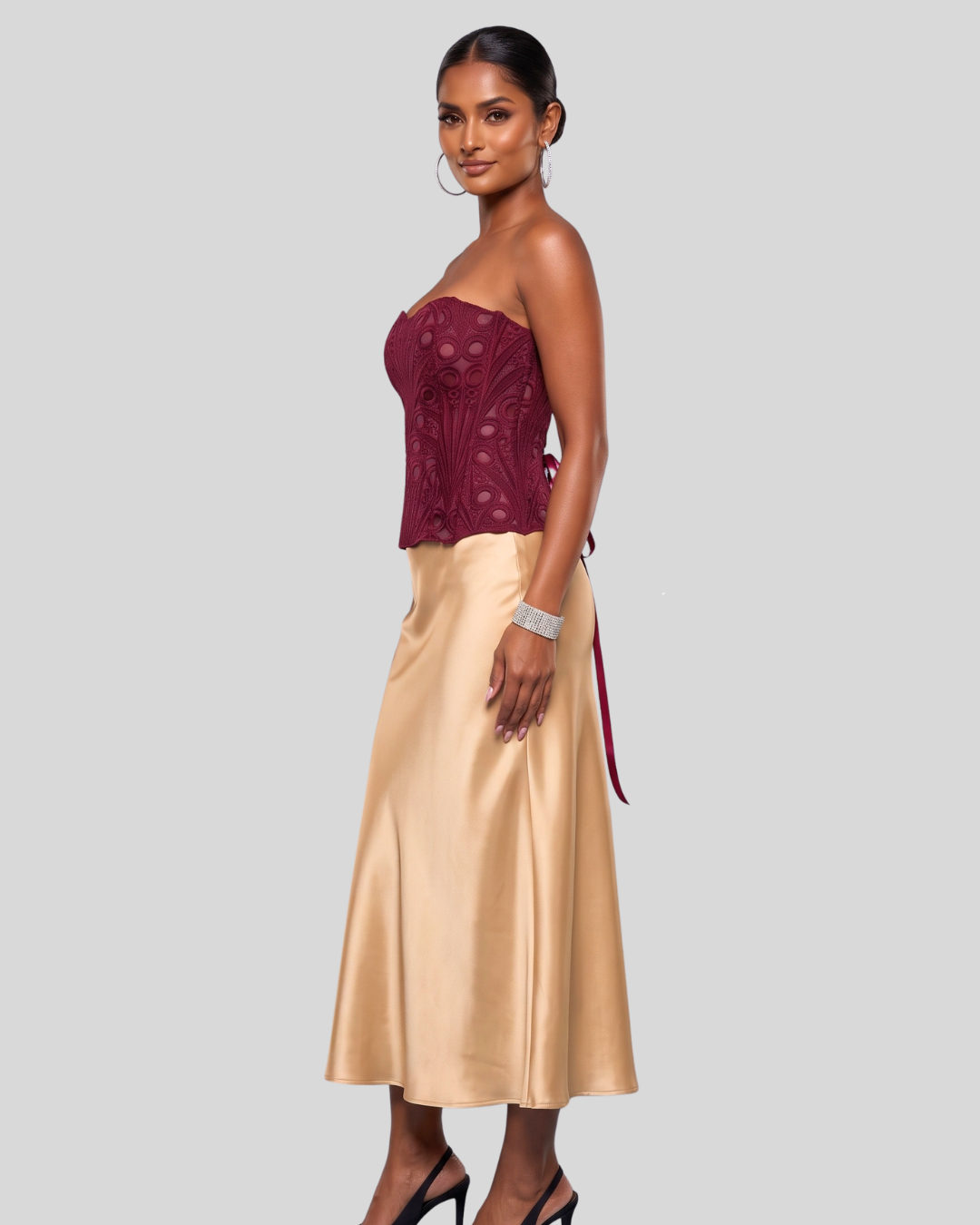 Mireille Strapless Lace Corset Top - Wine Red