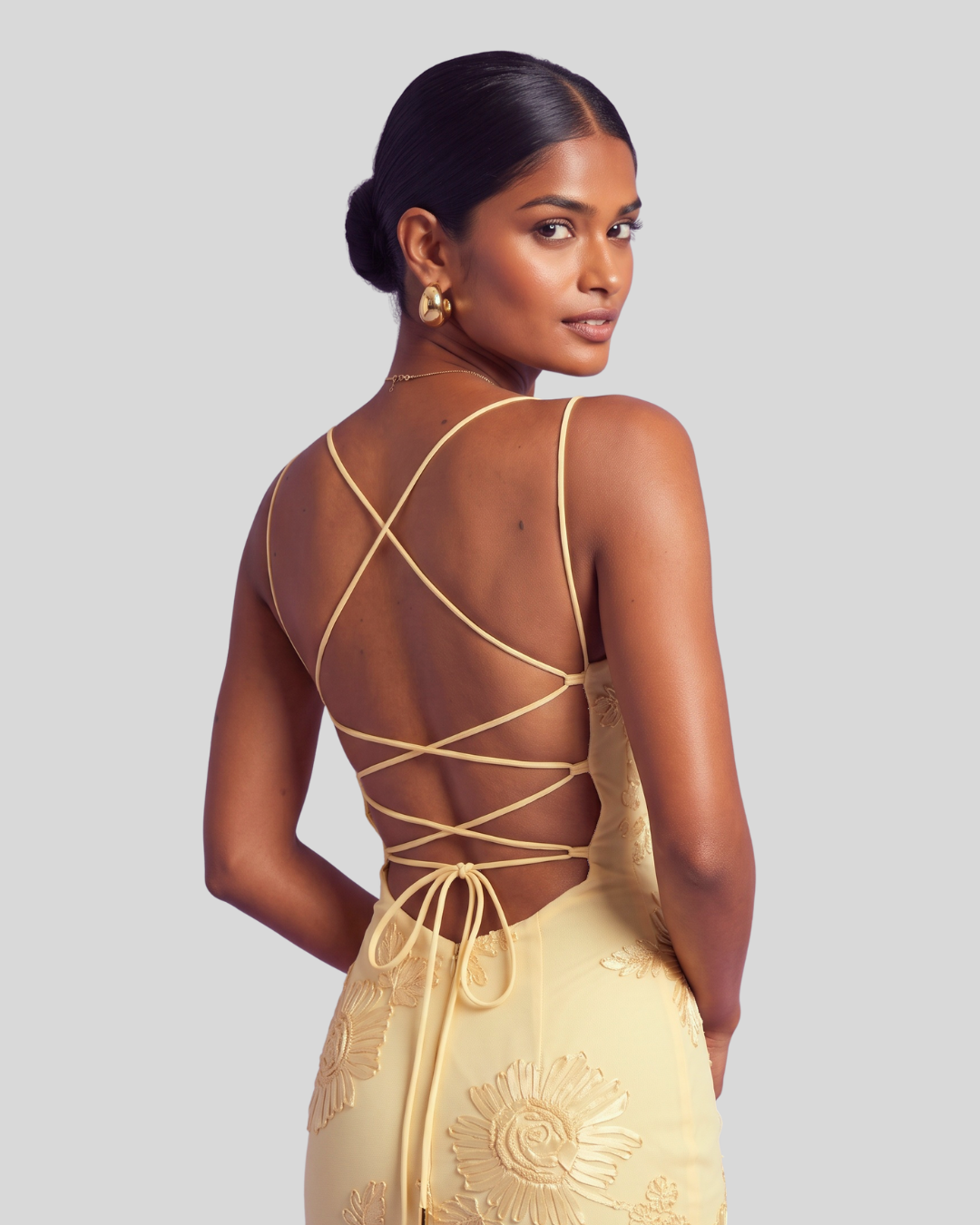 Sahara Petal-Detail Corset Maxi Dress - Yellow