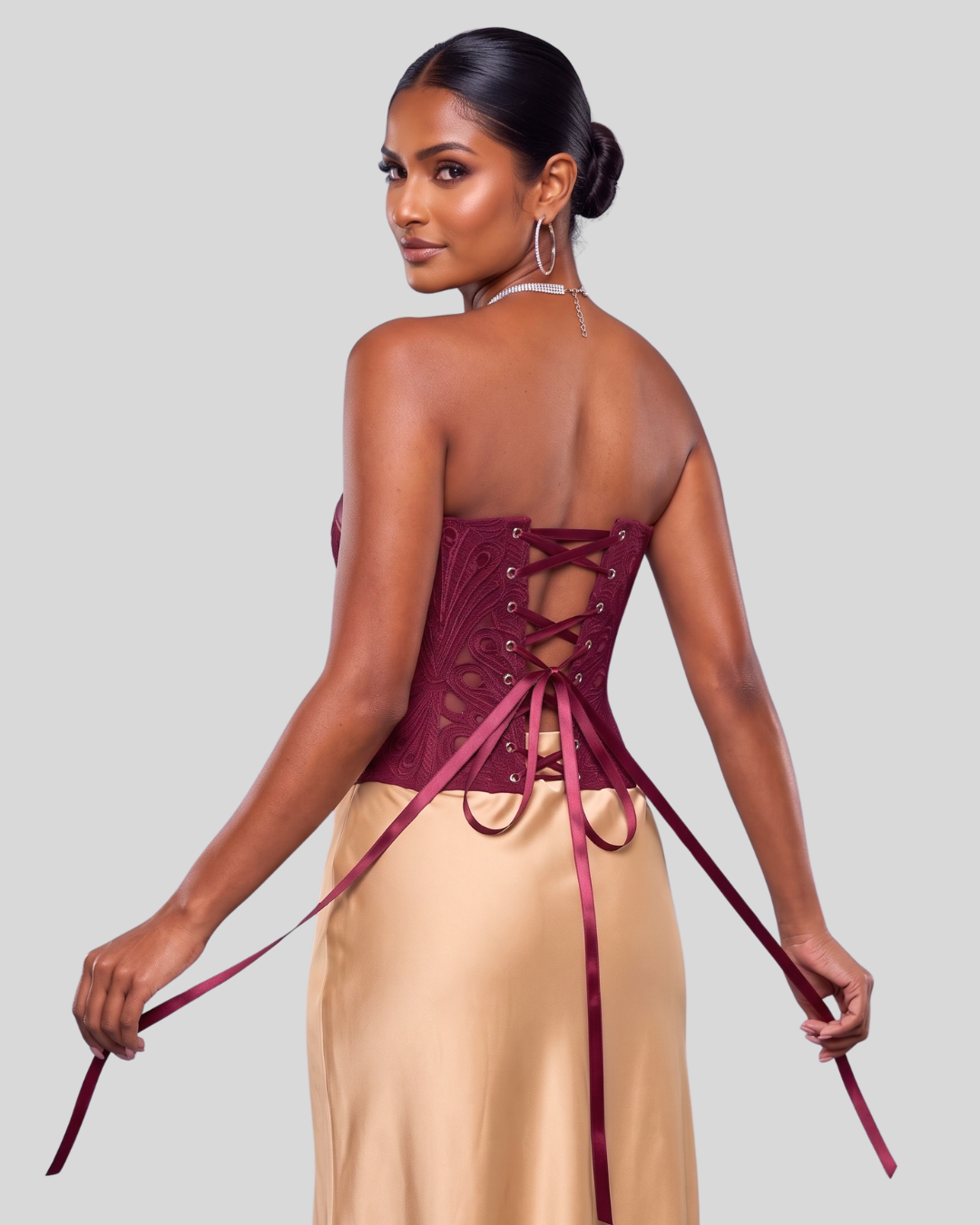Mireille Strapless Lace Corset Top - Wine Red