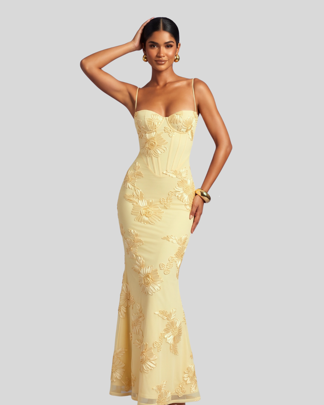 Sahara Petal-Detail Corset Maxi Dress - Yellow
