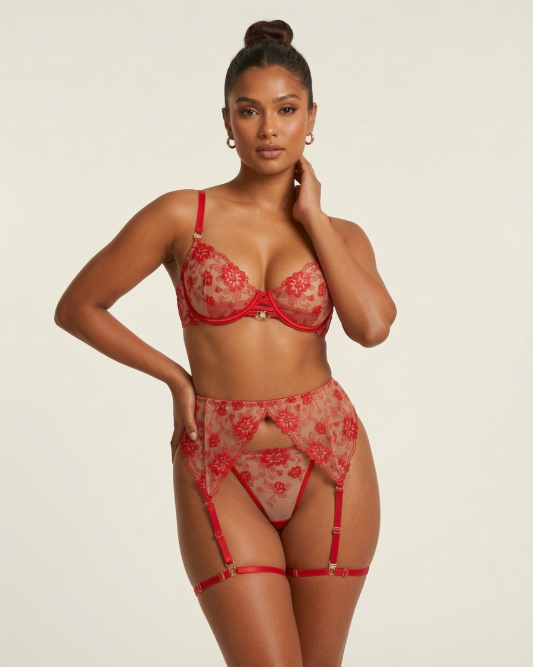 Adriana Embroidered Garter Lingerie Set