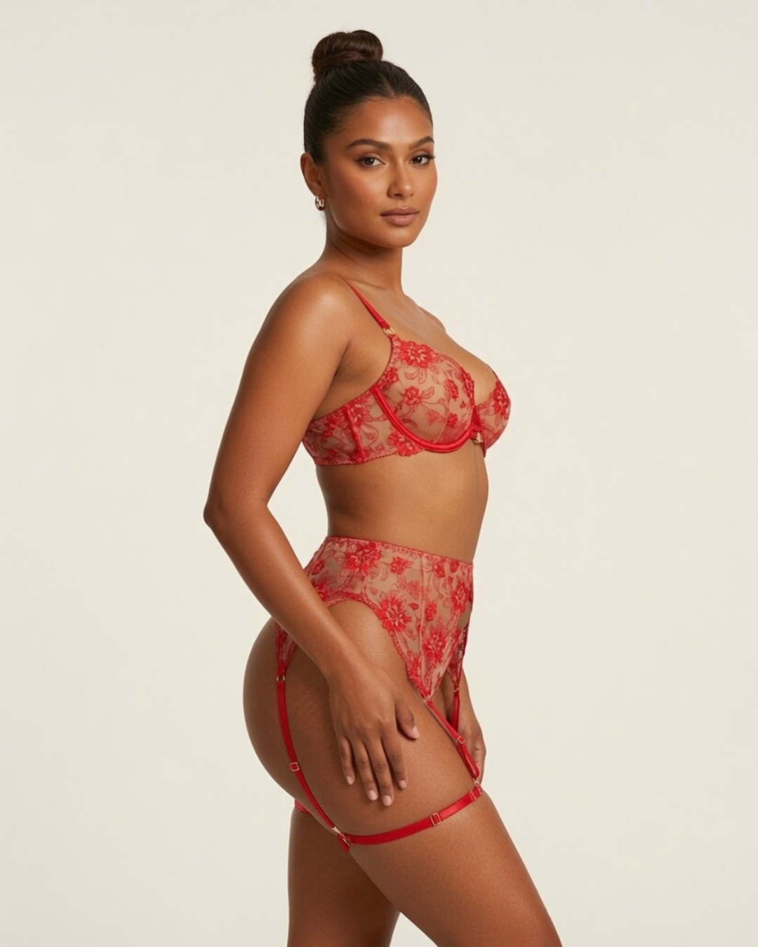Adriana Embroidered Garter Lingerie Set