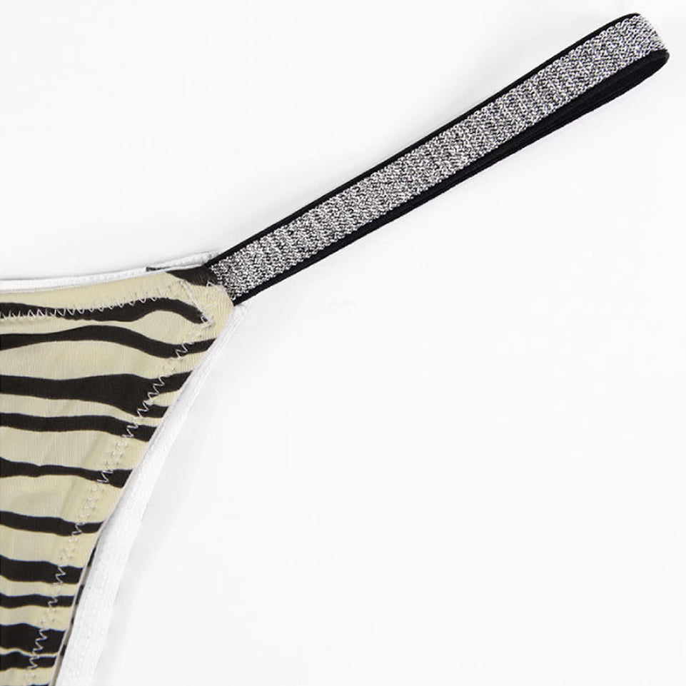 Zebra Striped Rhinestone Thong