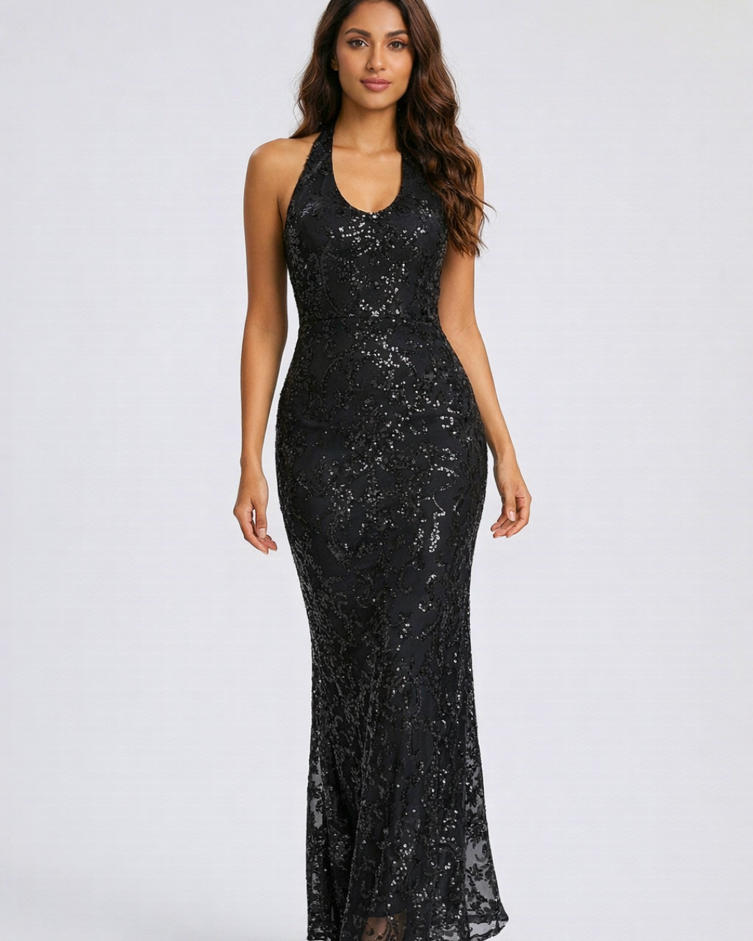 Afterglow Sequin-Scroll Maxi Dress