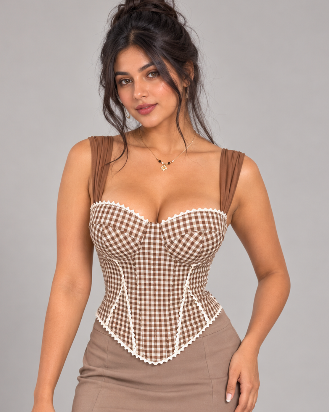 Alizée Checked Corset Top