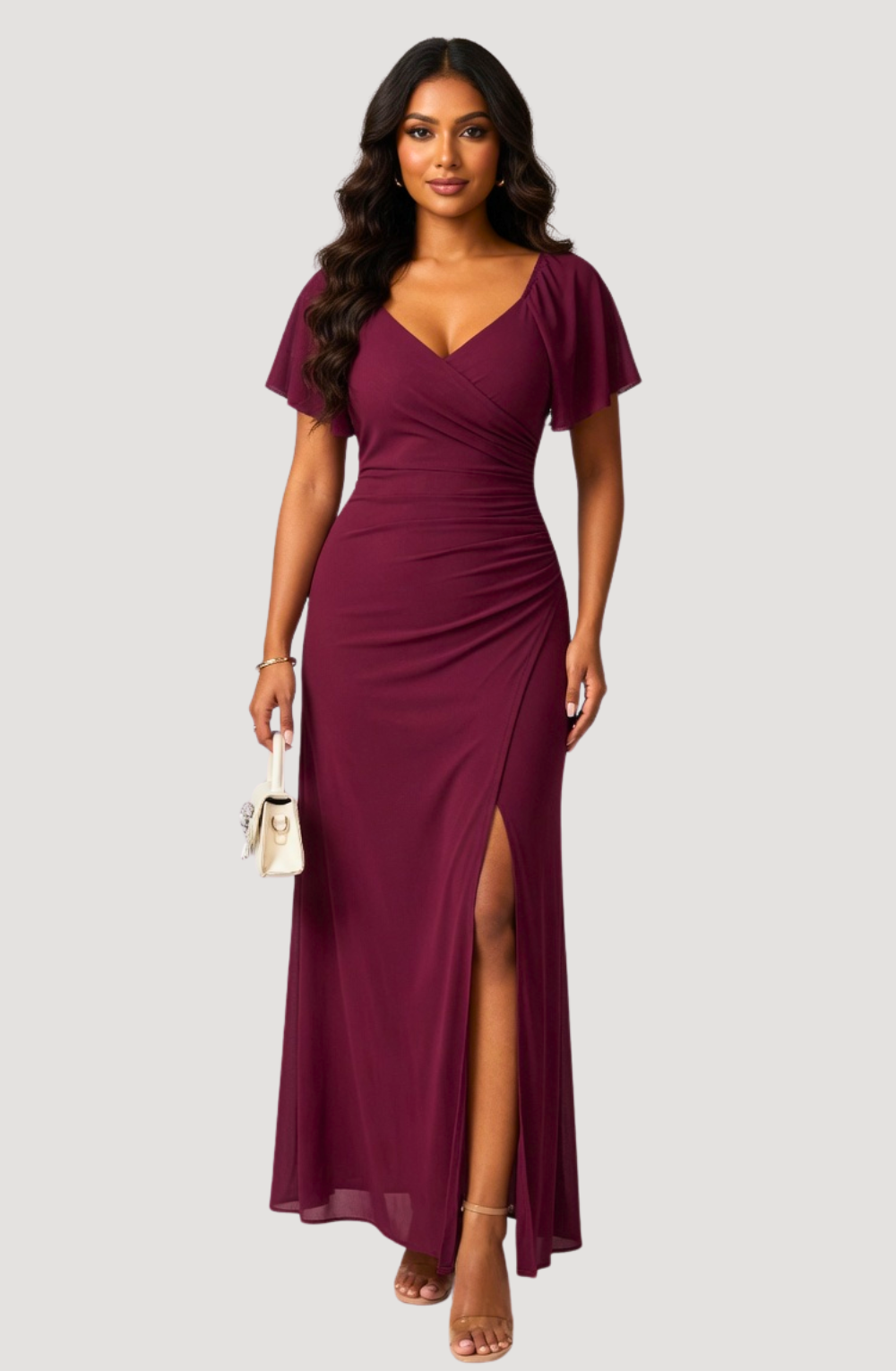 Amaya Ruched Front Slit Maxi Dress
