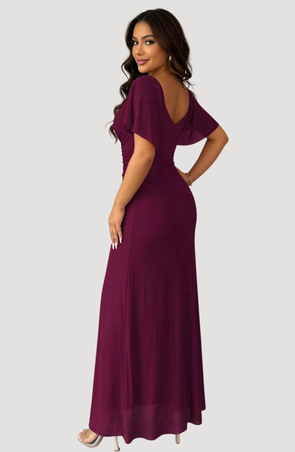 Amaya Ruched Front Slit Maxi Dress