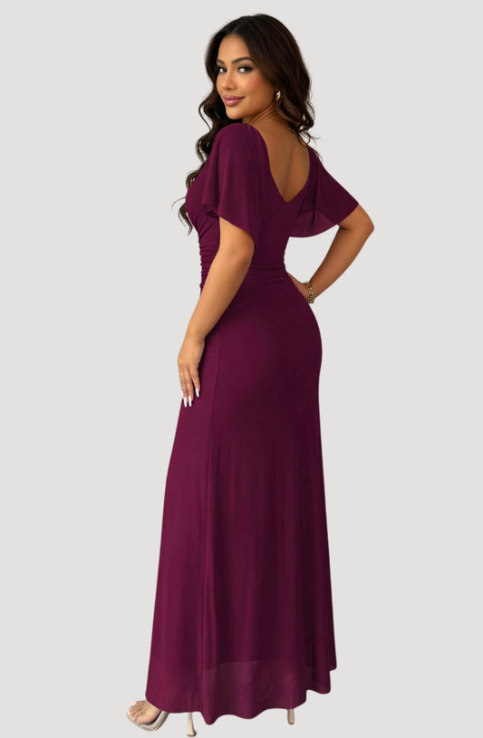Amaya Ruched Front Slit Maxi Dress
