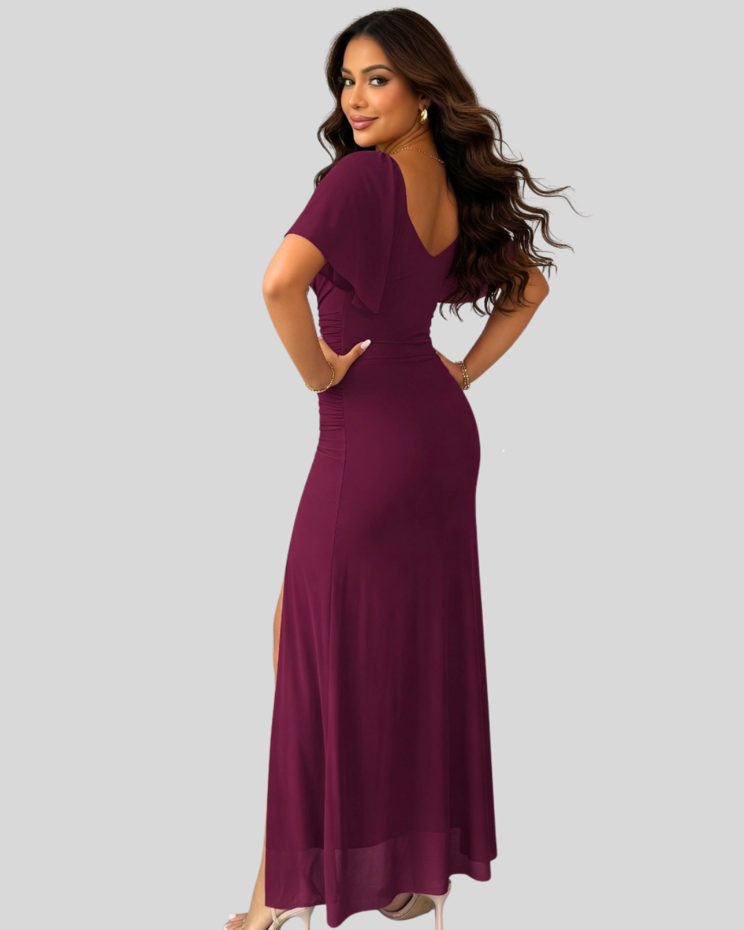 Amaya Ruched Front Slit Maxi Dress