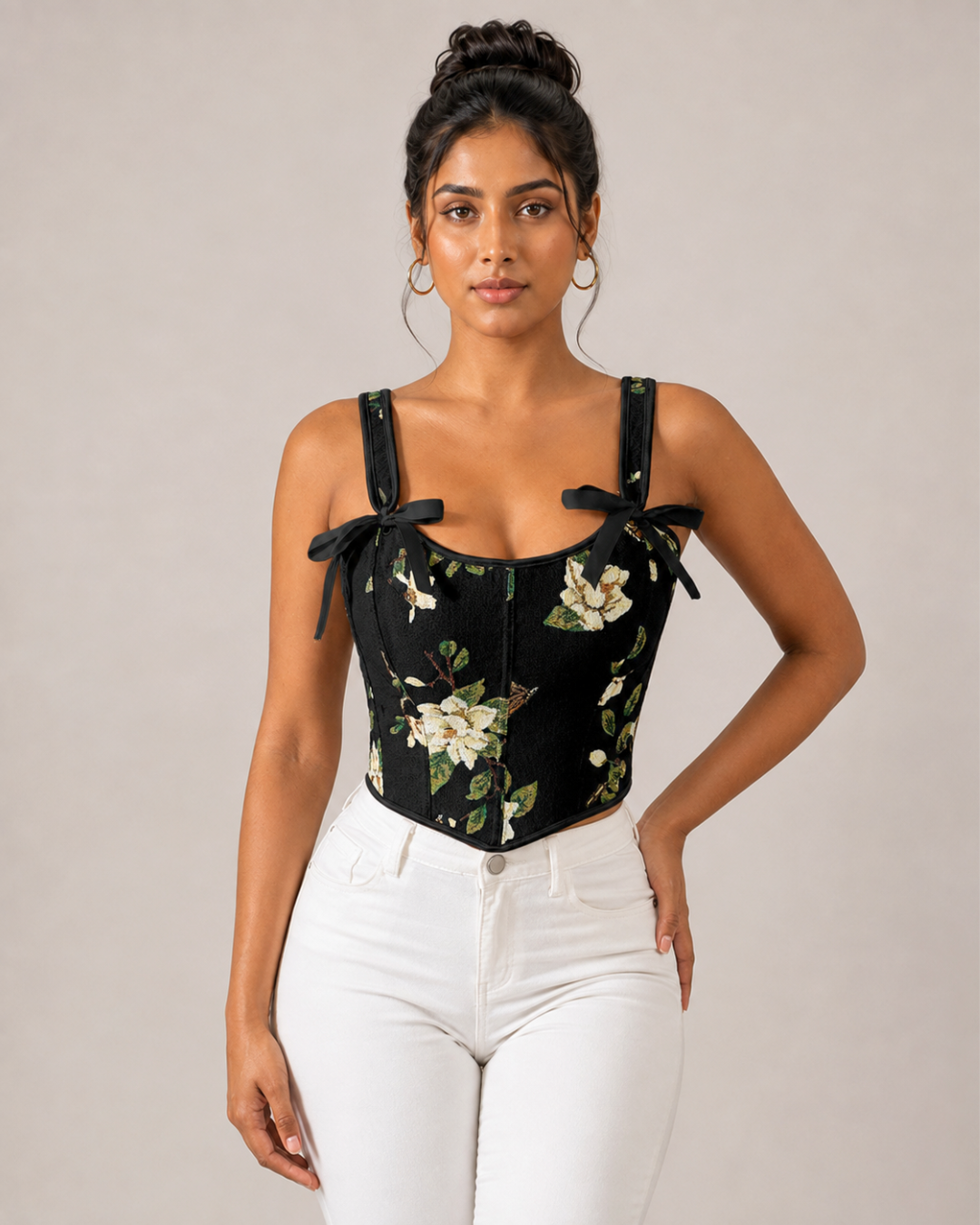 Amélie Floral Corset Top - Black