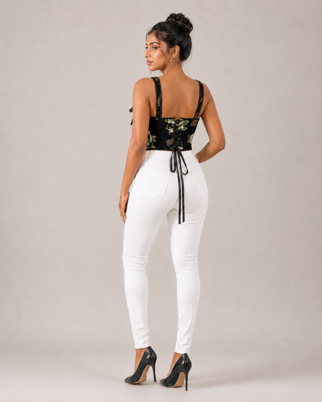 Amélie Floral Corset Top - Black