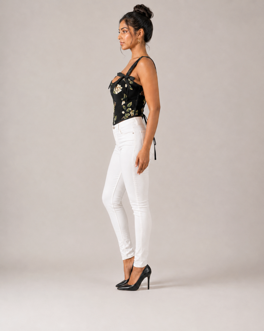 Amélie Floral Corset Top - Black