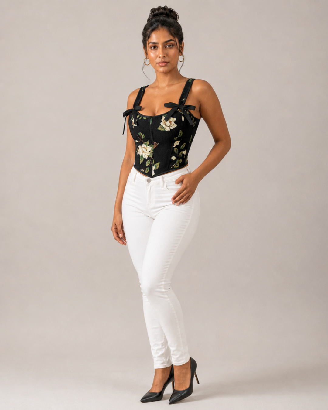 Amélie Floral Corset Top - Black