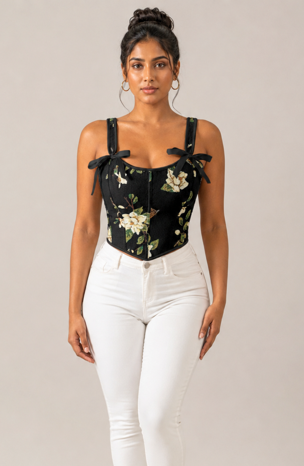 Amélie Floral Corset Top - Black