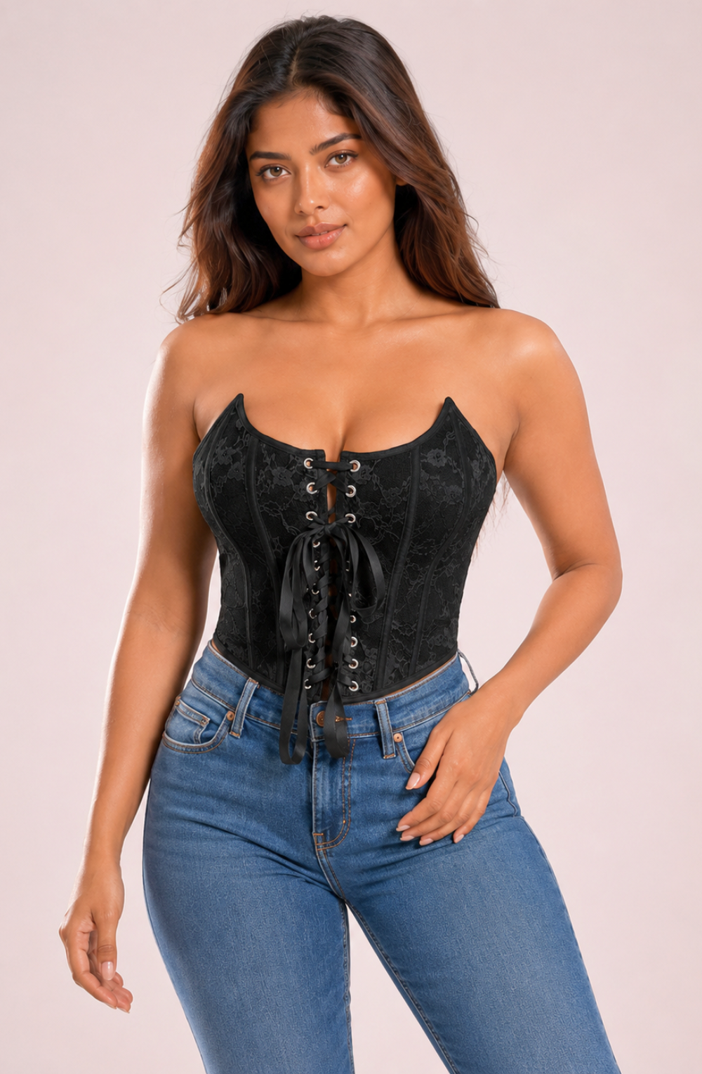 Anais Ribbon-Lace Bustier Top