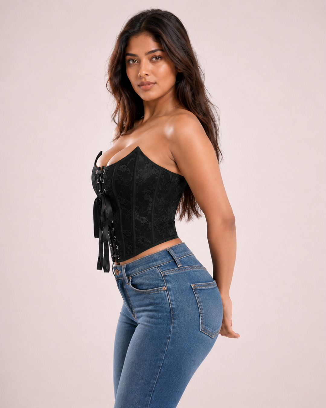 Anais Ribbon-Lace Bustier Top
