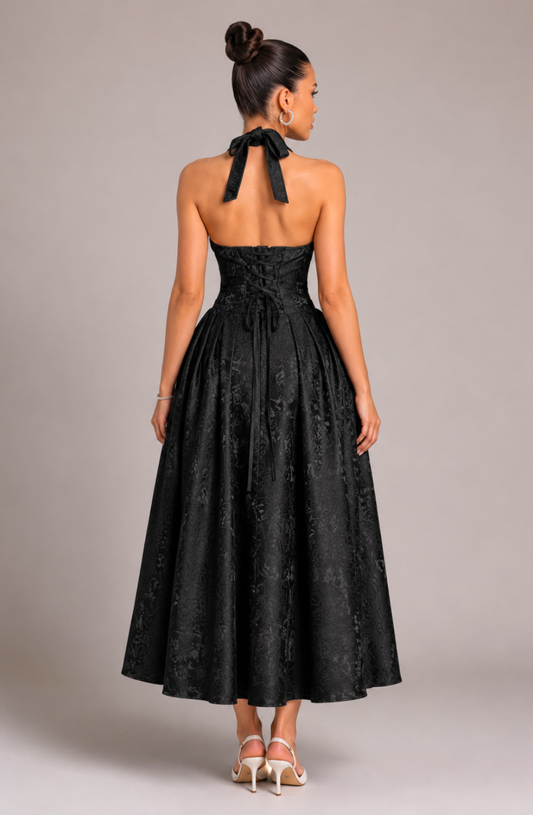 Ariella Sculpted Flare Midi Dress - Black