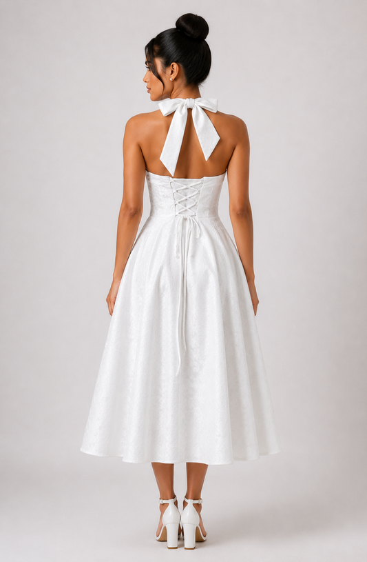 Ariella Sculpted Flare Midi Dress - White