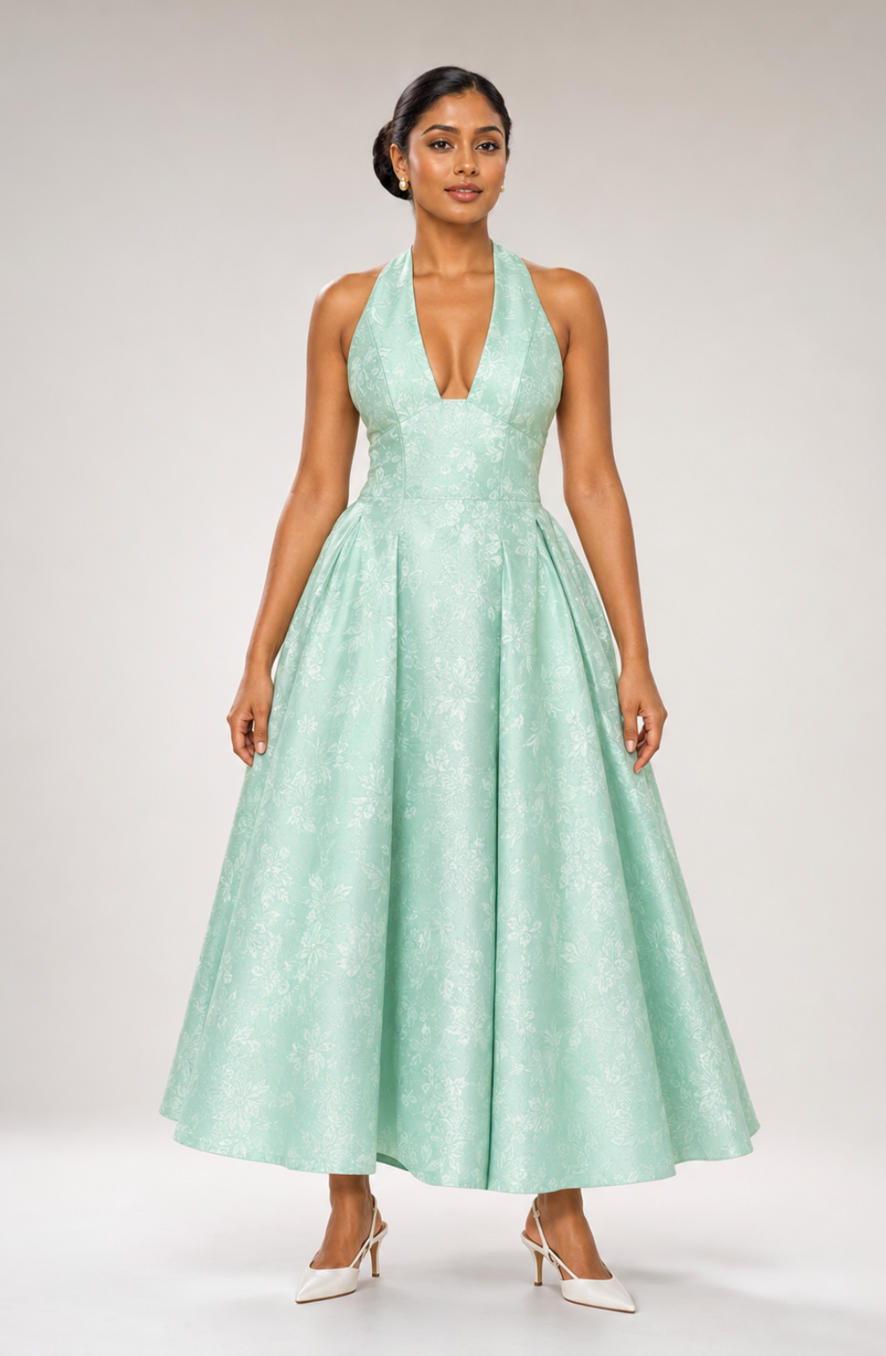 Ariella Sculpted Flare Midi Dress - Mint Green