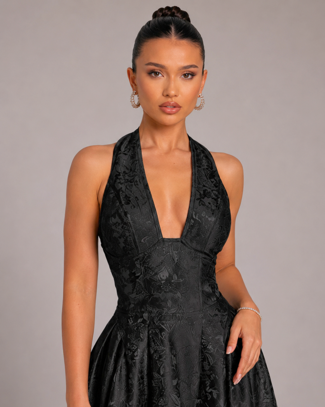 Ariella Sculpted Flare Midi Dress - Black