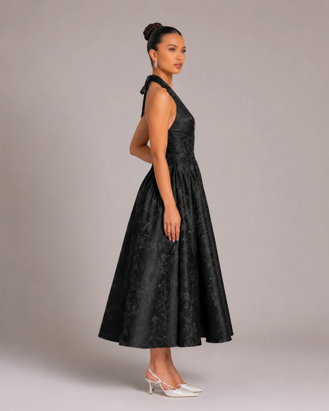Ariella Sculpted Flare Midi Dress - Black