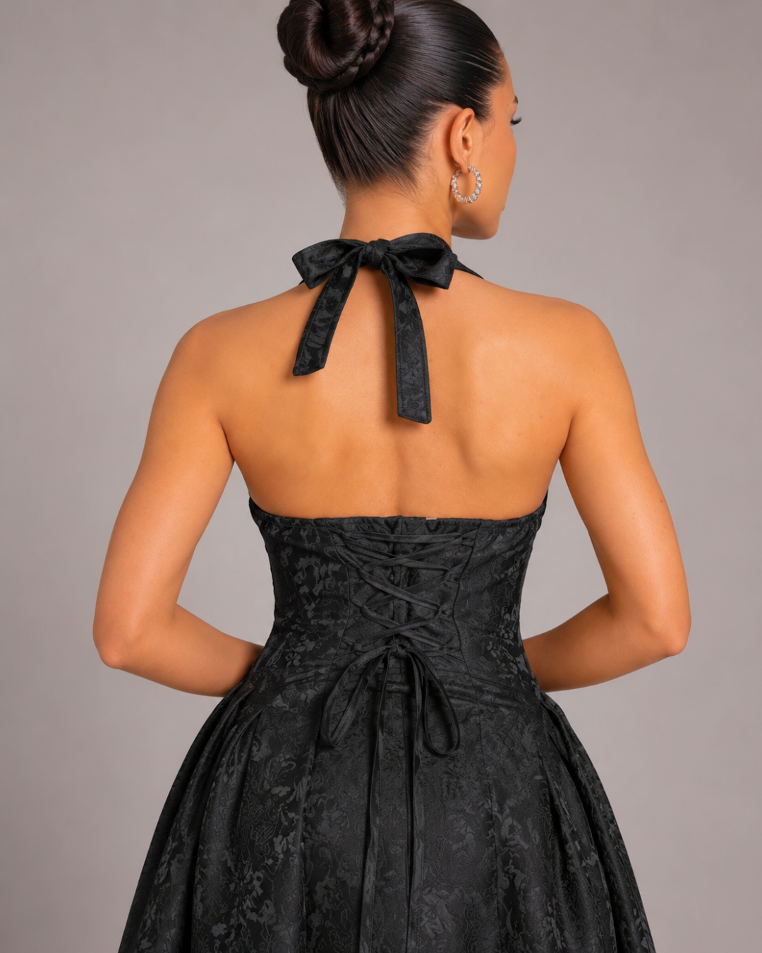 Ariella Sculpted Flare Midi Dress - Black