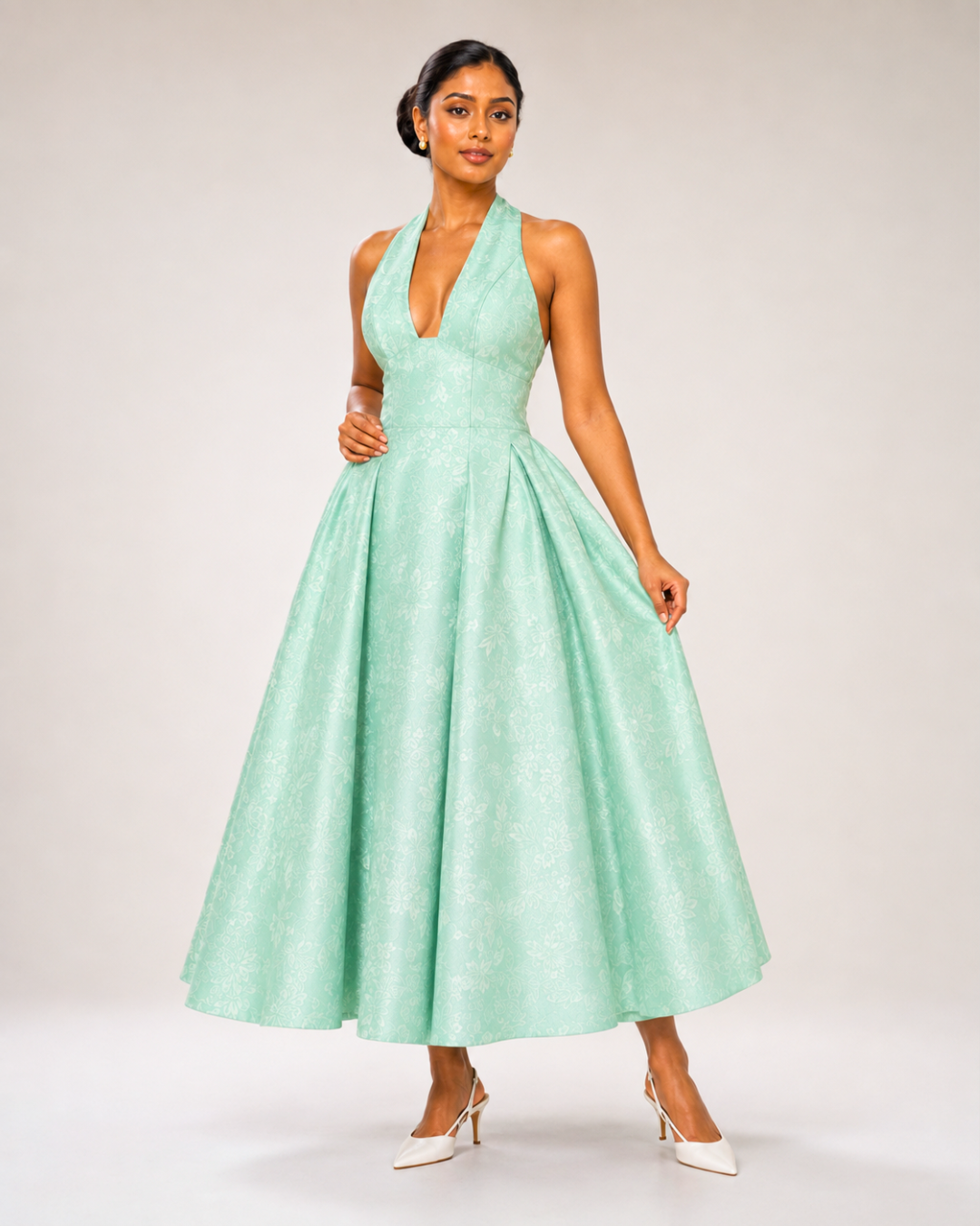 Ariella Sculpted Flare Midi Dress - Mint Green