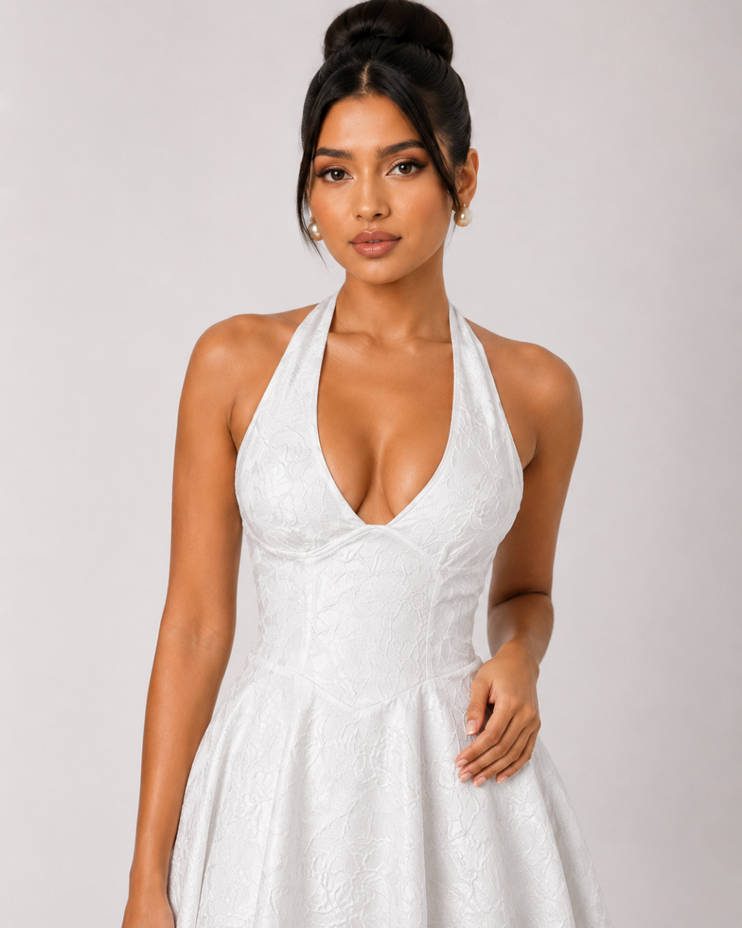 Ariella Sculpted Flare Midi Dress - White