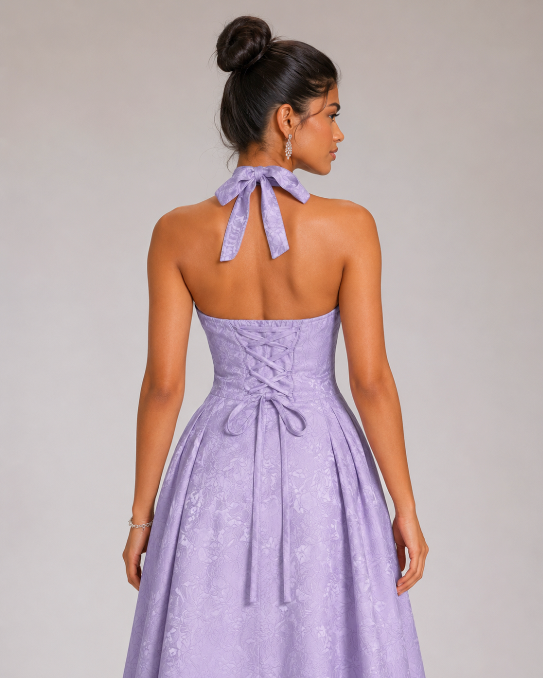 Ariella Sculpted Flare Midi Dress — Lilac Jacquard