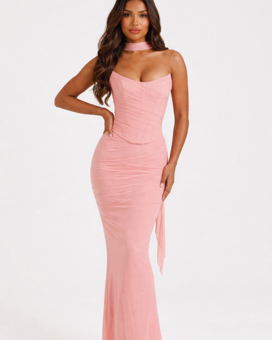 Aura Ruched Two Piece Corset Maxi Dress