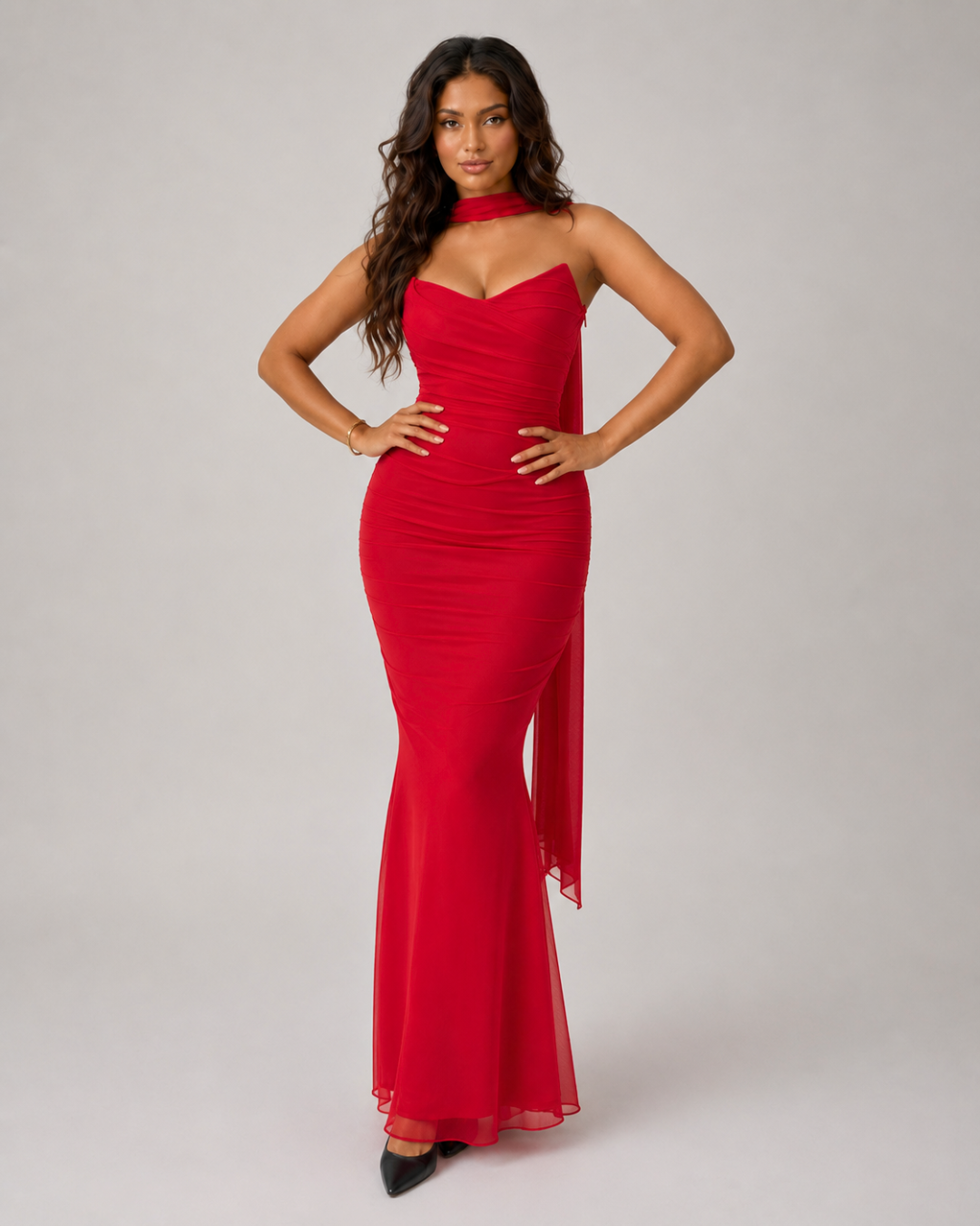 Aura Ruched Two Piece Corset Maxi Dress