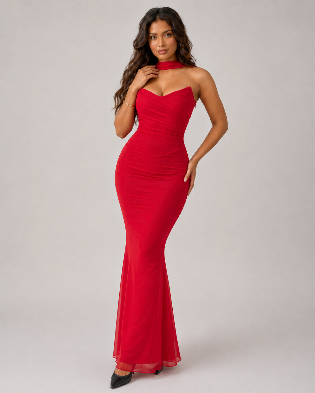 Aura Ruched Two Piece Corset Maxi Dress