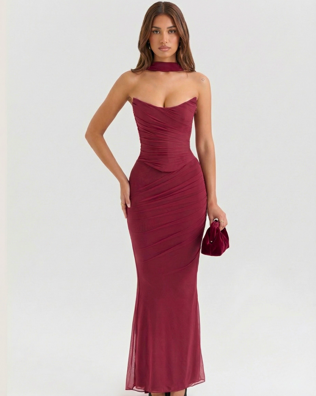 Aura Ruched Two Piece Corset Maxi Dress