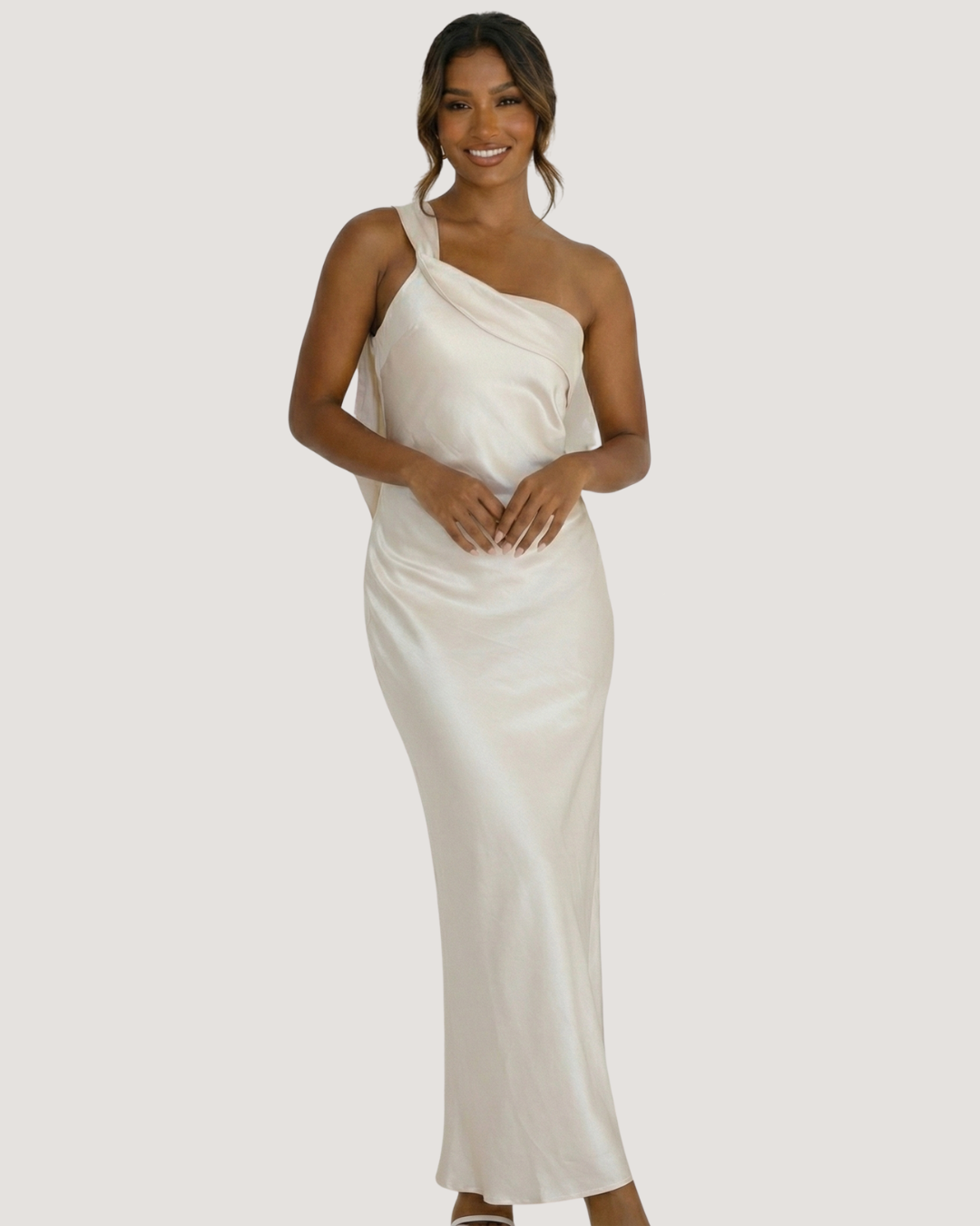Aurelia One-Shoulder Satin Column Dress