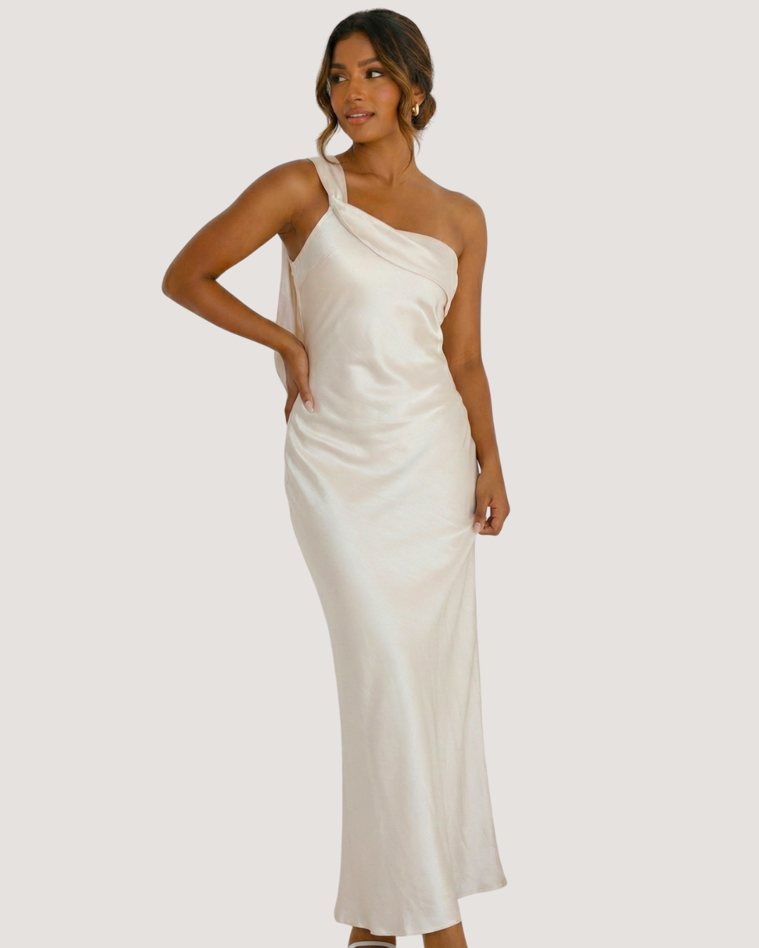 Aurelia One-Shoulder Satin Column Dress