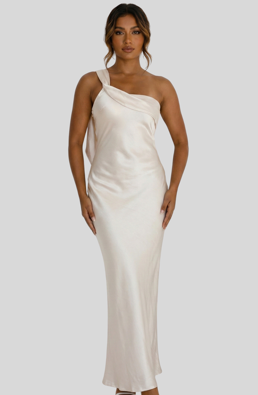 Aurelia One-Shoulder Satin Column Dress
