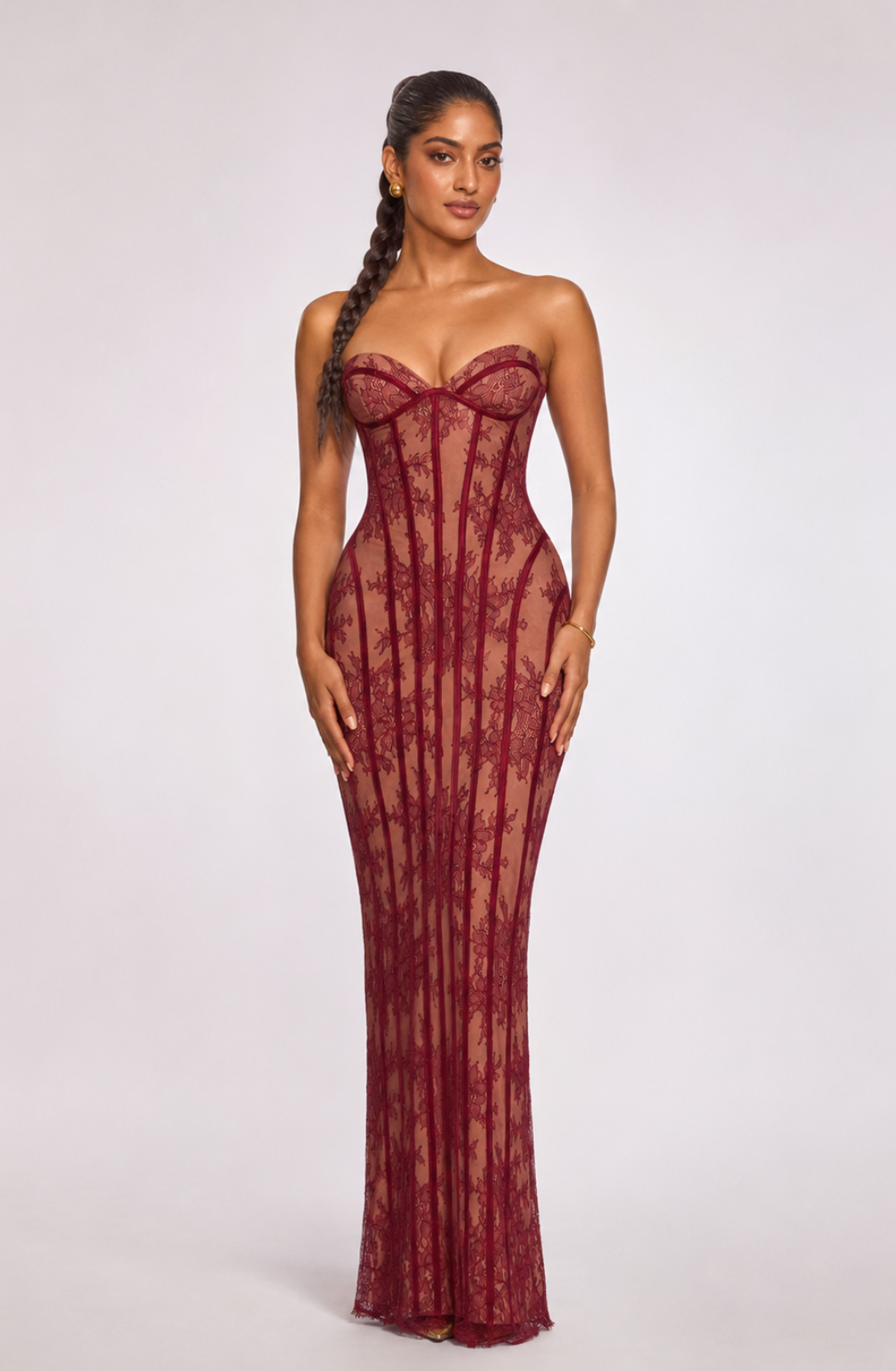 Aveline Corset Lace Maxi Dress - Wine Red