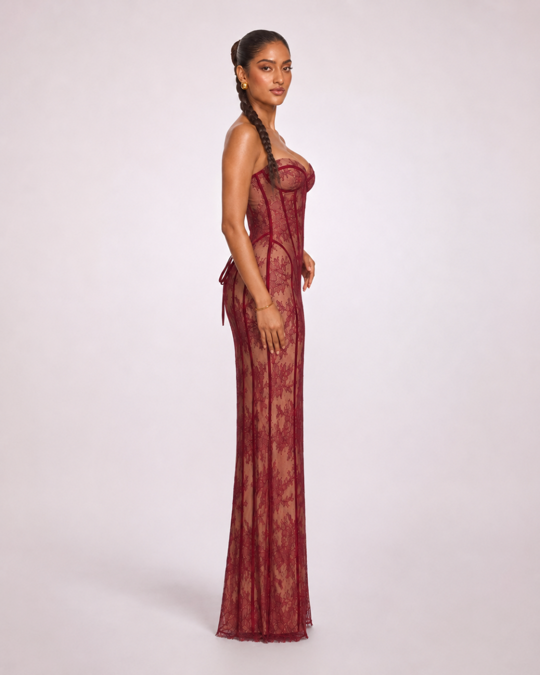 Aveline Corset Lace Maxi Dress - Wine Red