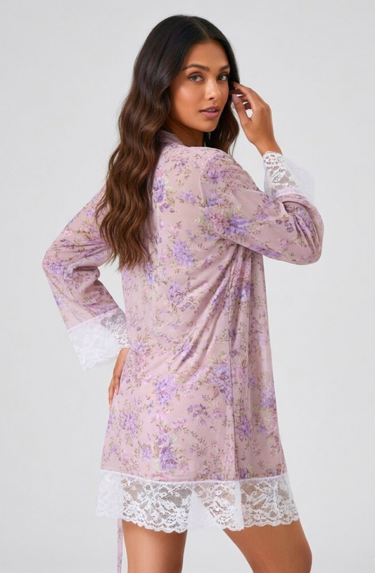 Blush Serenade Lace Robe Set