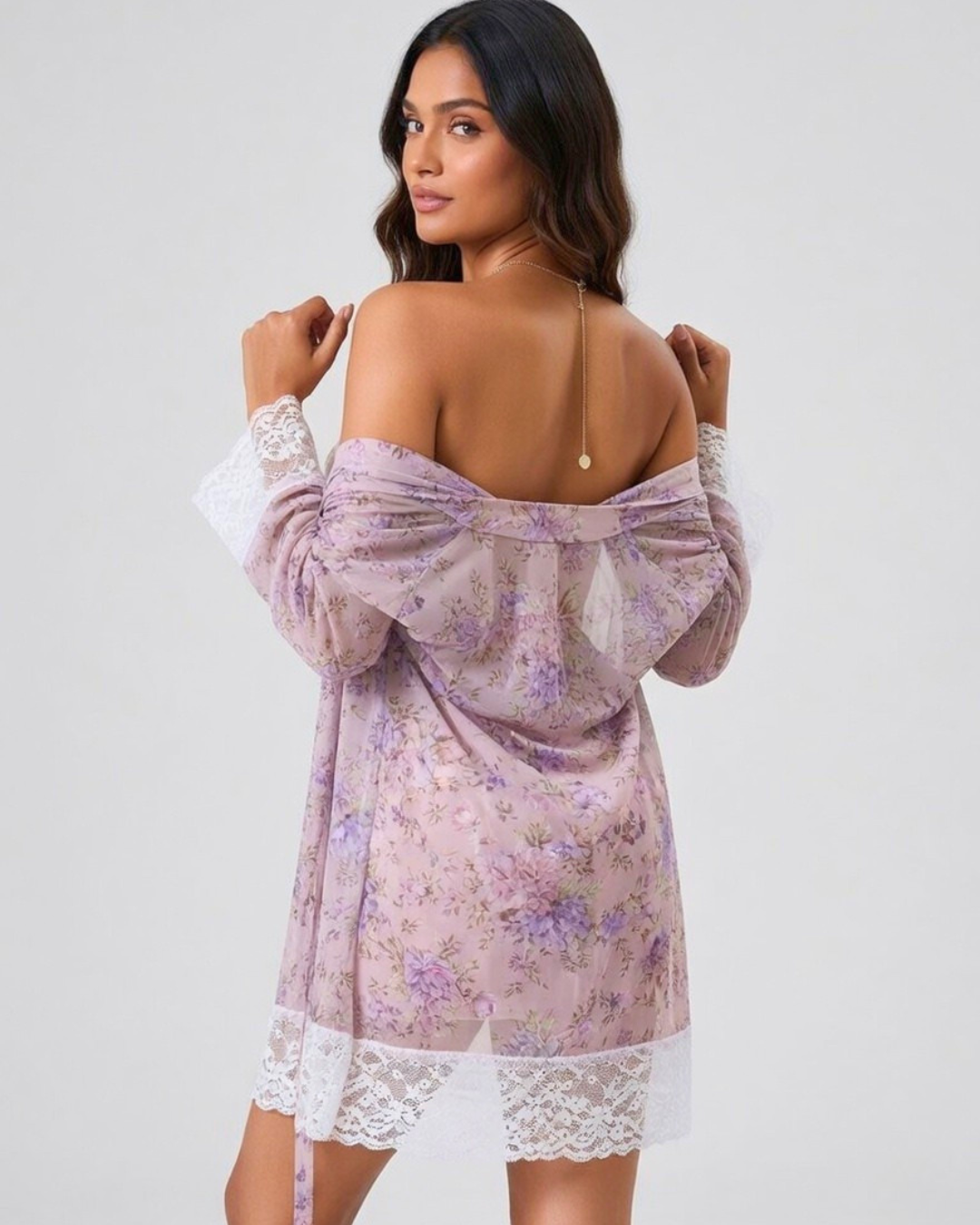 Blush Serenade Lace Robe Set