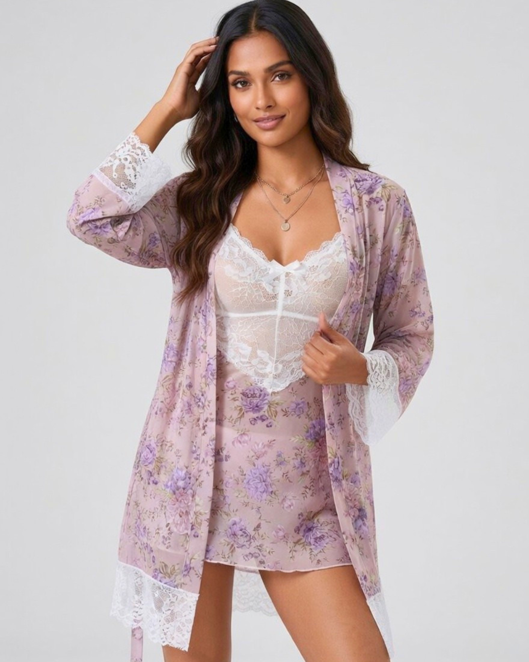 Blush Serenade Lace Robe Set