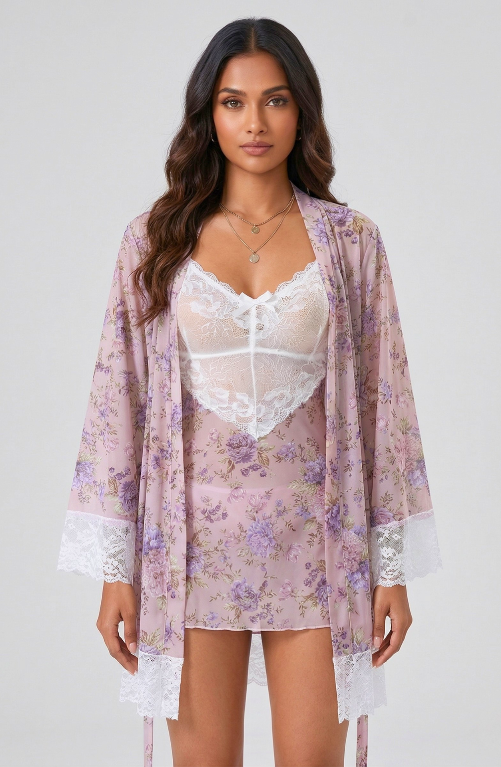 Blush Serenade Lace Robe Set