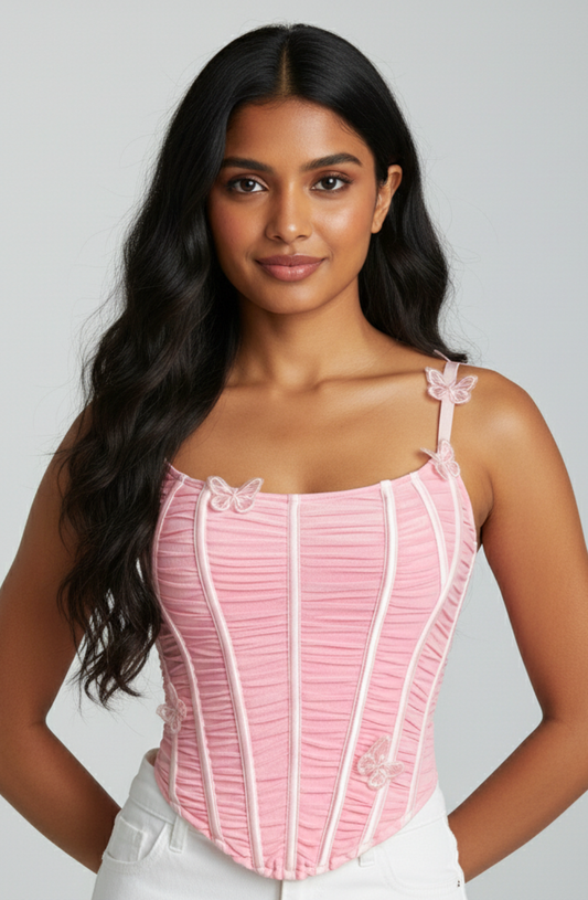 Butterfly Bloom Ruched Corset Top