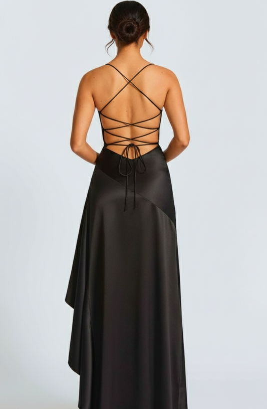 Cascade Muse Draped Slit Evening Dress
