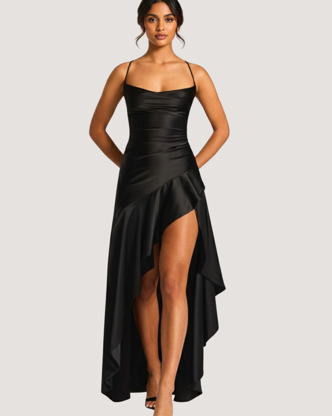 Cascade Muse Draped Slit Evening Dress