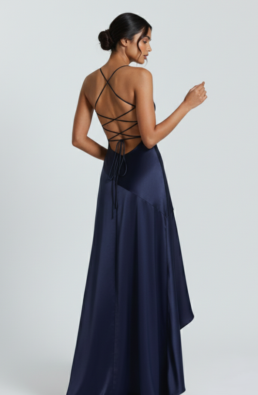 Cascade Muse Draped Slit Evening Dress