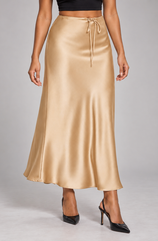 Celeste Tie-Waist Satin Skirt