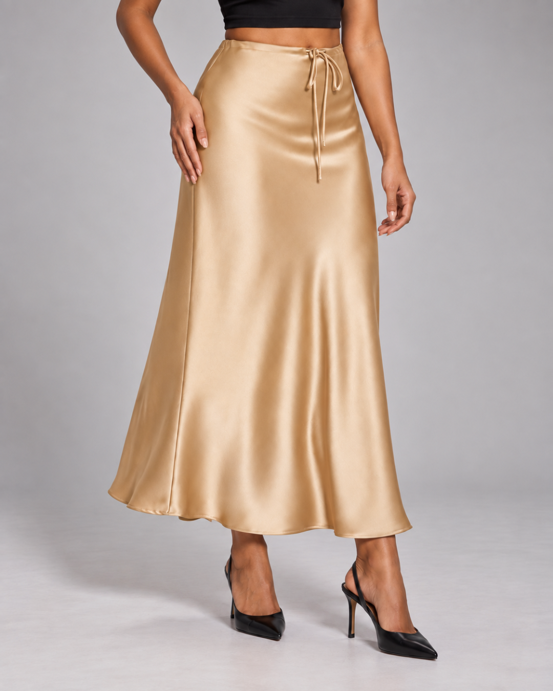 Celeste Tie-Waist Satin Skirt