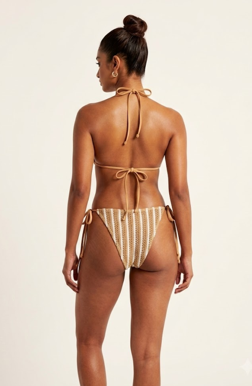 Coastline Stripe 3-Piece Bikini Set - Coffee